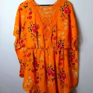 NoBo S Orange Crocheted Trim Tunic Top